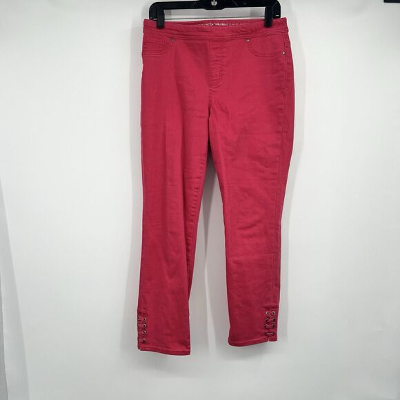 Chico's Perfect Stretch 6 Pull On Slim Leg Cropped Ankle Pants Detail Hem Boho - Picture 1 of 10